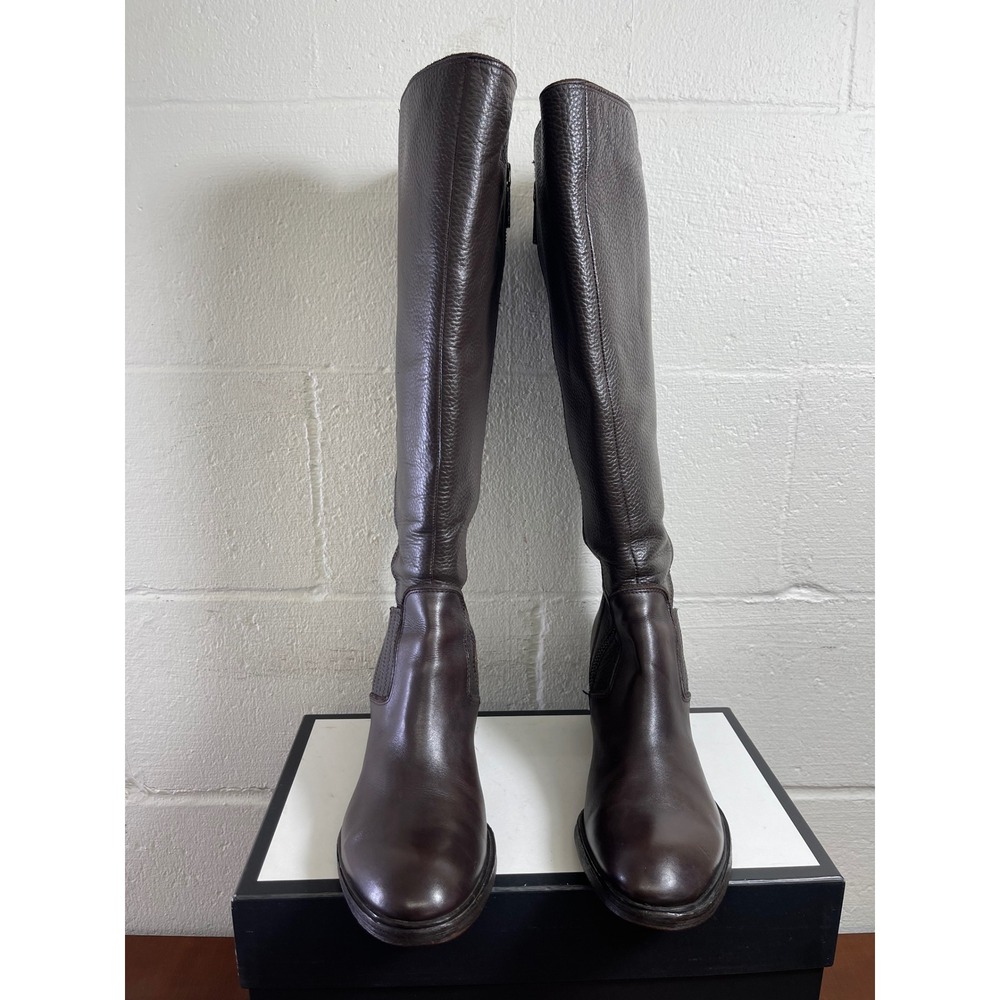 Donald J Pliner Envy Dark Brown Leather Block Heel Tall Riding Boot Women 9.5 M